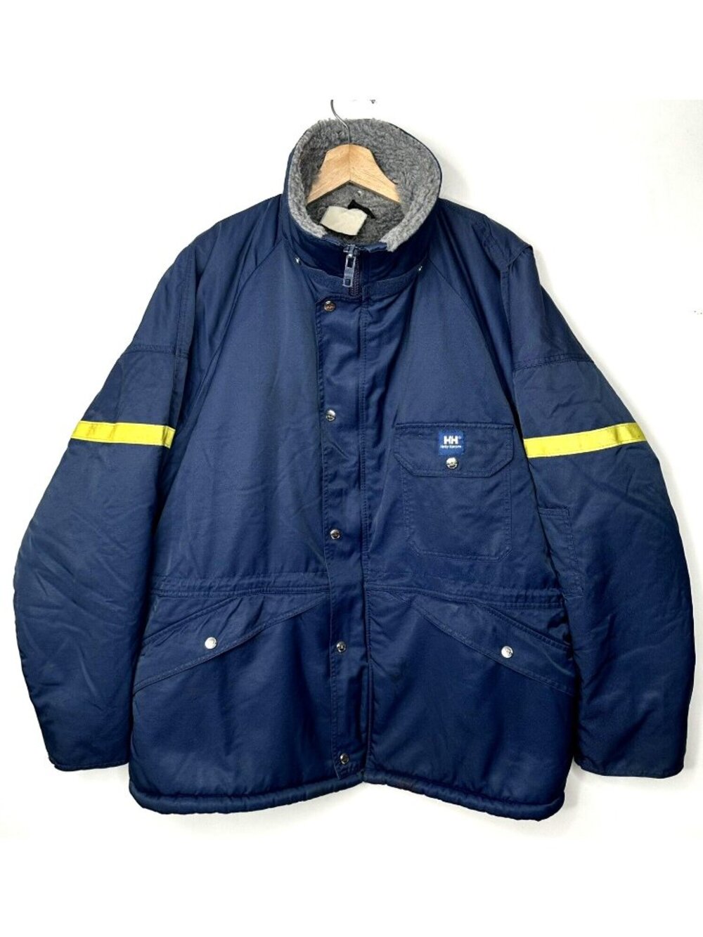 Helly Hansen Mens L Sherpa Lined Work Jacket Blue Reflective Pockets Outdoor